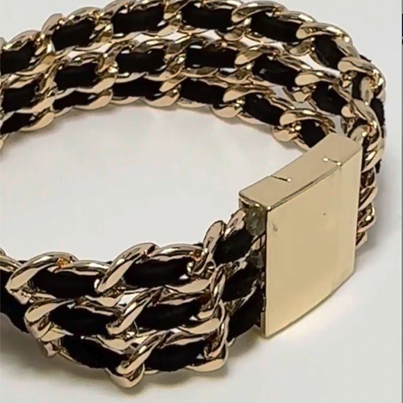 3 ROW GOLD CHAIN & LEATHER BRACELET-MAGNETIC CLOSURE-LOVE LOVE LOVE IT!! - Picture 6 of 6